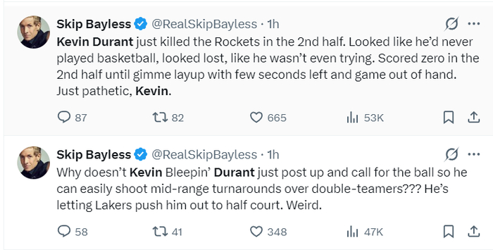 杜兰特下半场崩盘 火箭惨败湖人